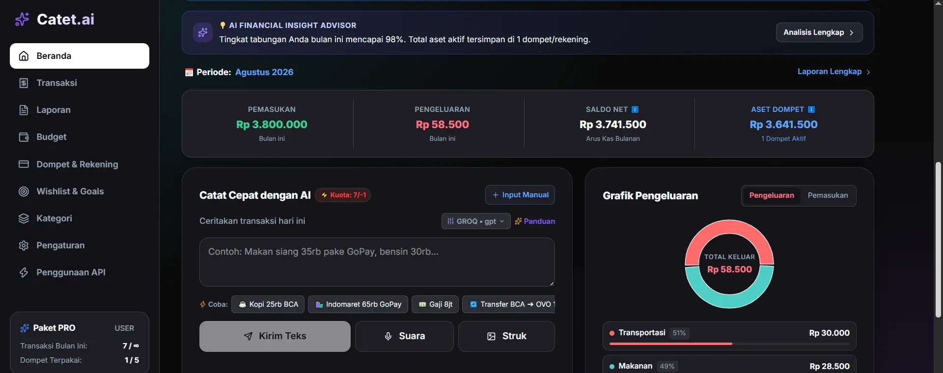 Catet AI Aplikasi Pencatat Keuangan Otomatis
